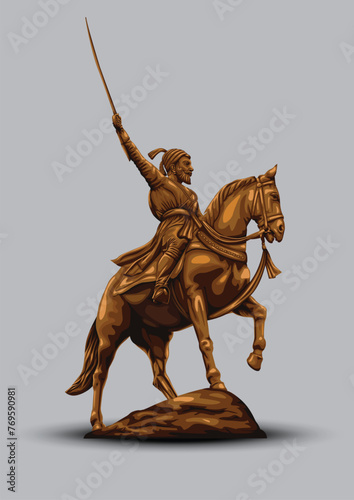 Statue of Chhatrapati Shivaji Maharaj was an Indian warrior king. vector illustration