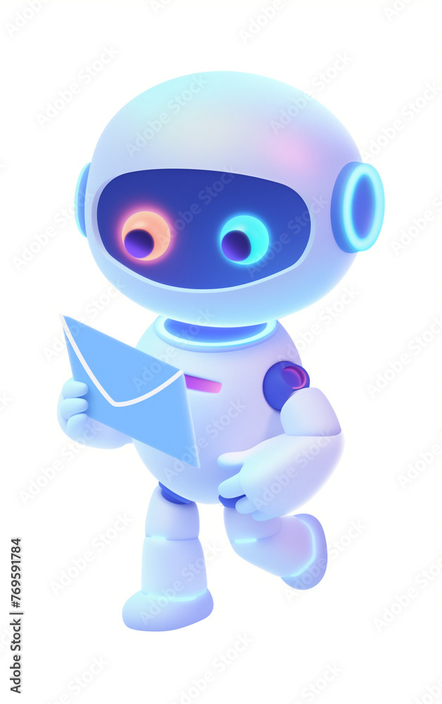 Robot holding a letter in his hands. Message delivery. AI Generated Robot holding a letter in his hands. Message delivery. AI Generated