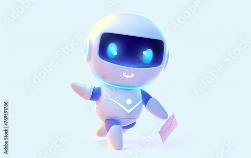 Robot holding a letter in his hands. Message delivery. AI Generated