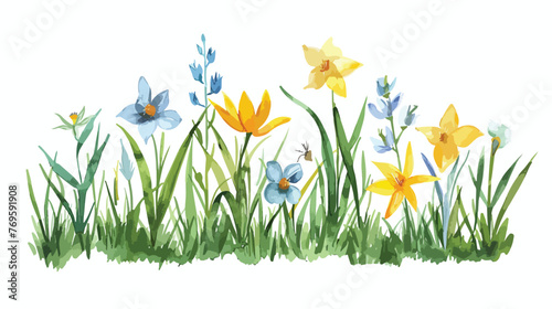 Spring Fance watercolor flat vector isolated on white