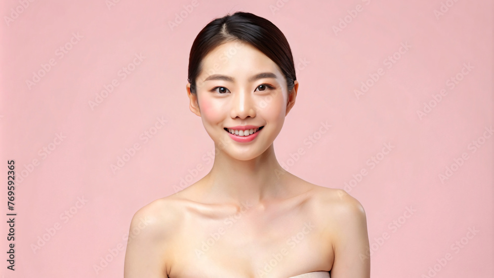 Obraz premium A Korean woman wearing a white dress stands gracefully