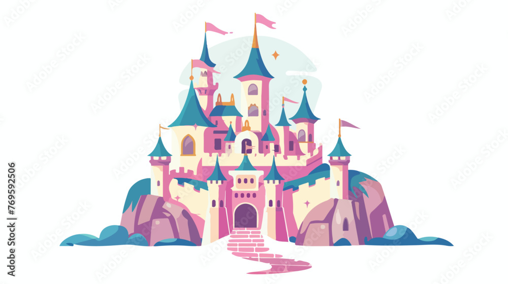 Summer Fairy castle flat vector isolated on white background