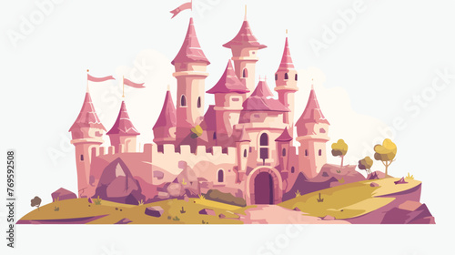 Summer Fairy castle flat vector isolated on white background