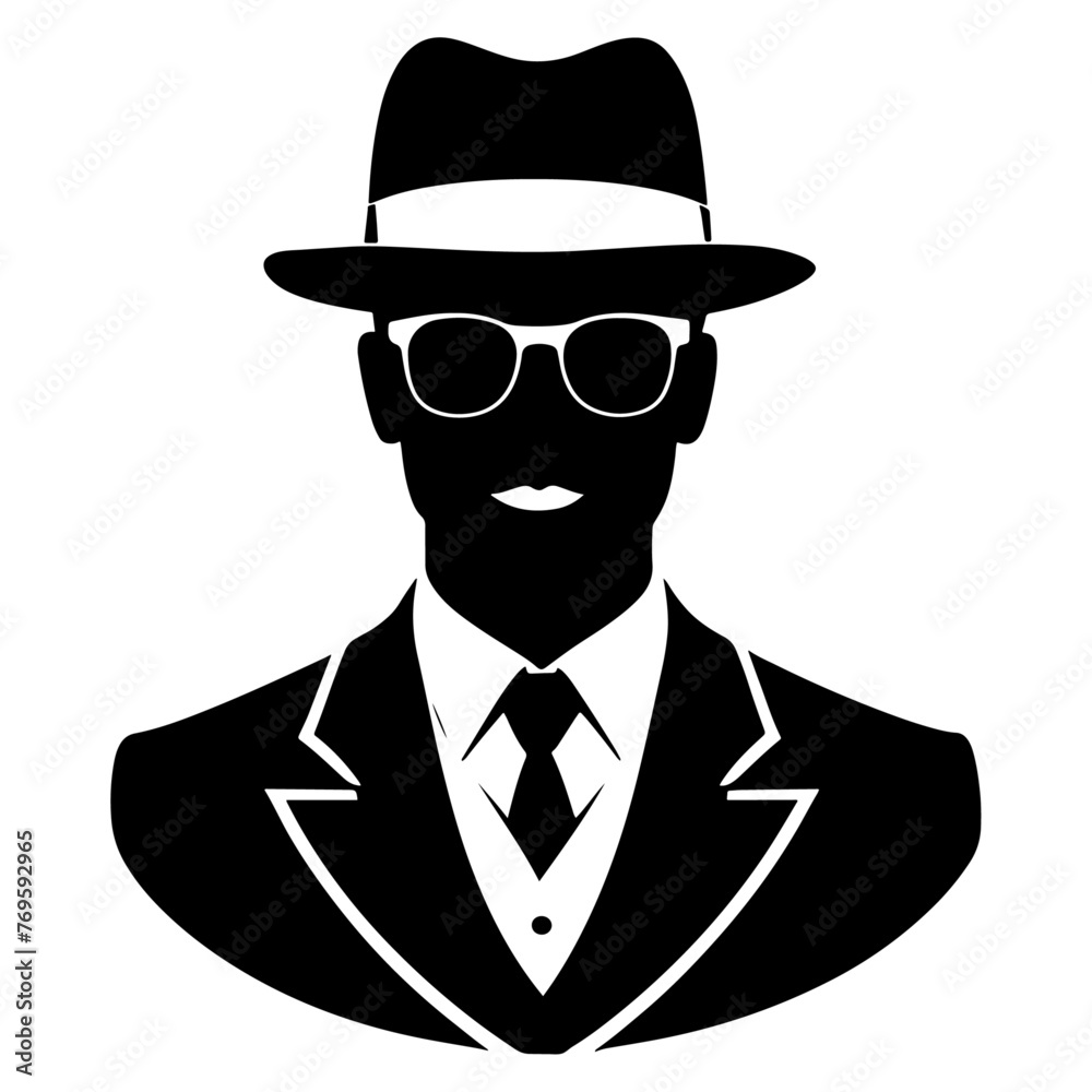 Stylized silhouette of gentleman isolated on white background. Vector illustration.