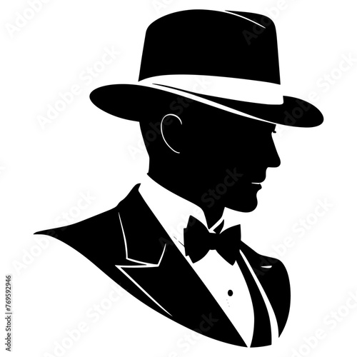 Stylized silhouette of gentleman isolated on white background. Vector illustration.
