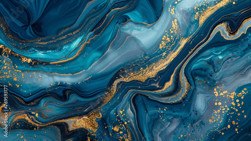 Abstract ocean- ART. Natural Luxury. Style incorporates the swirls of marble or the ripples of agate. Very beautiful blue paint with the addition of gold powder photo