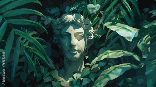 Ancient Statue in the jungle in a 3D animation flat vector photo