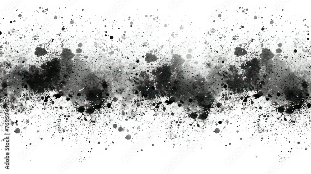 Obraz premium Abstract black ink splatter on white background, suitable for graphic design elements or textures.