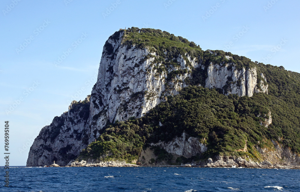 Large Cliff at Capri Island in Italy Summer Day