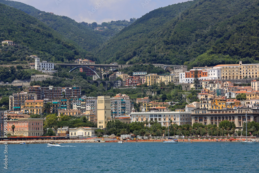 Waterfront Cityscape of Salerno Town in South Italy Travel