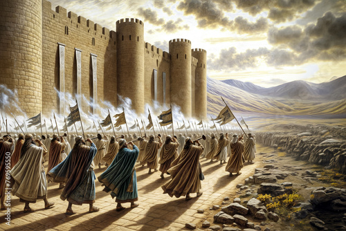 Israelite Army Marching: Walls of Jericho Trumpets Blowing