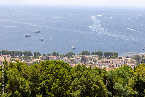 Aerial view of the boulevard and port in the Chiaia district on the Gulf of Naples in the city center, Campania, Naples, Italy