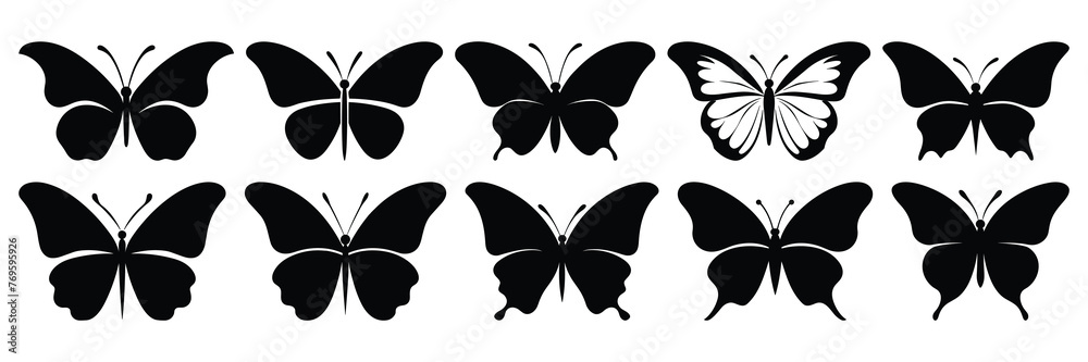 Butterfly silhouettes set, large pack of vector silhouette design, isolated white background Butterfly silhouettes set, large pack of vector silhouette design, isolated white background