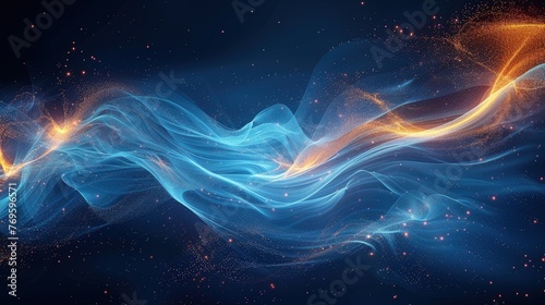Futuristic Digital Energy Flow in Blue and Orange Hues
 photo