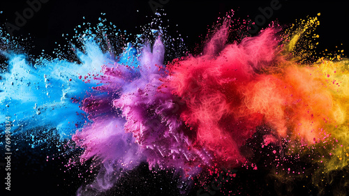 Launched colorful powder  isolated on black background