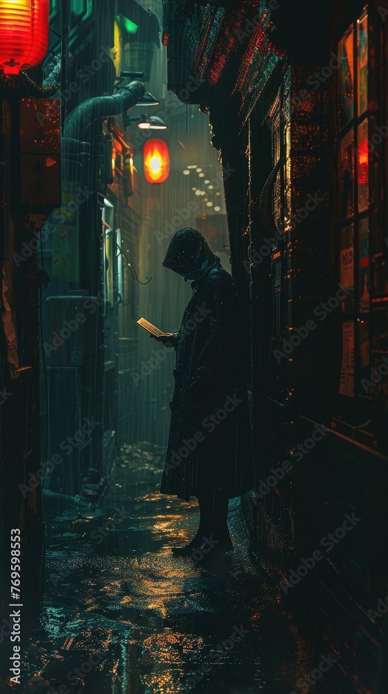 Shadowy Encounter: Secret Message in Dim Alleyway - Intriguing and Mysterious Scene