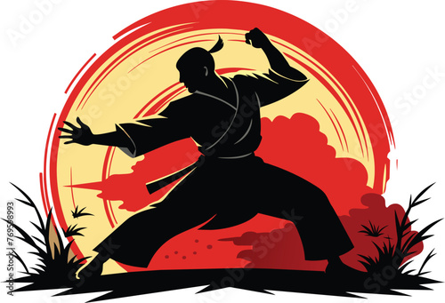  aikido athlete silhouette vector illustration 