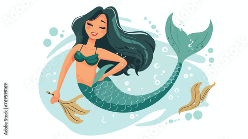 Mermaid smiling flat vector isolated on white background