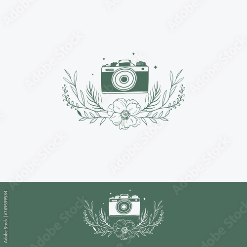 Camera Vector Logo with colorful floral. Photography Media Business Logo Design