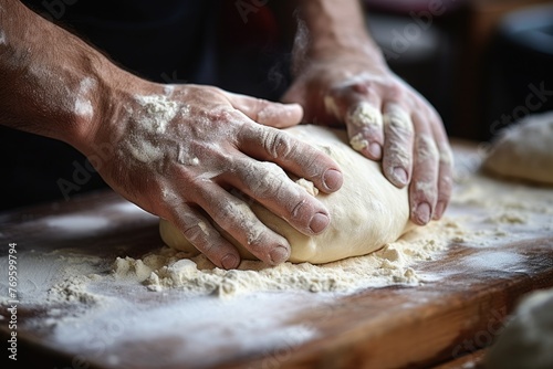 Zoomed-in shot of a baker's hands shaping dough into rolls.