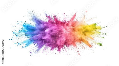 Multicolored powder explosion on white background. Paint Abstract design colorful powder clouds white background.