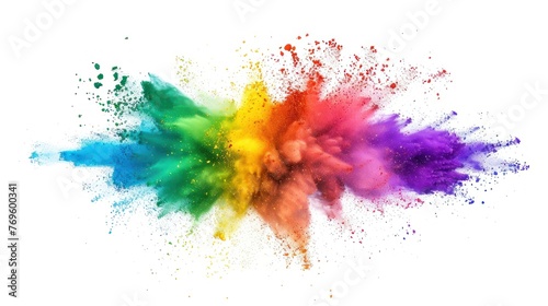 Multicolored powder explosion on white background. Paint Abstract design colorful powder clouds white background.