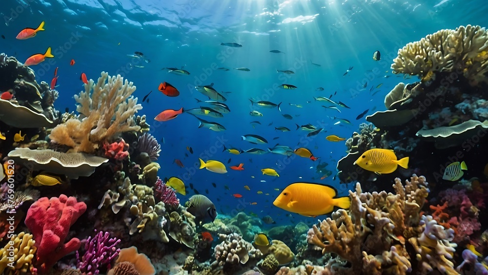 Tropical fish and colorful coral reef in the Sea.