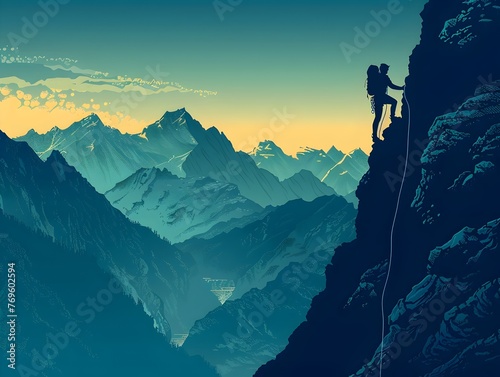 Solo Mountaineer Silhouetted Against Awe Inspiring Peaks Embodying Determination and the Grandeur of the Natural World