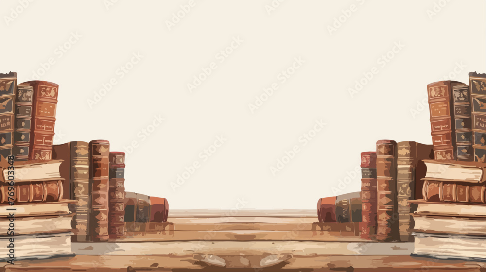 Wide banner of old vintage library stack of antique background - obrazy, fototapety, plakaty 