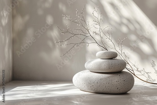 Zen Stones and Branches in Soft Light

