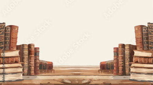 Wide banner of old vintage library stack of antique background photo