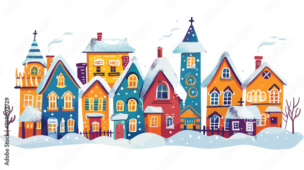 Winter Town flat vector isolated on white background