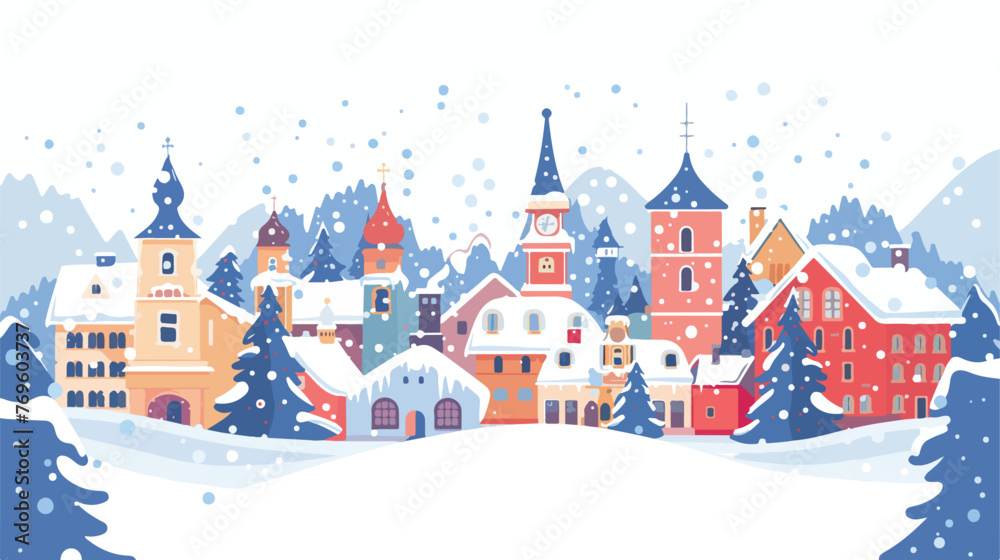 Winter Town flat vector isolated on white background