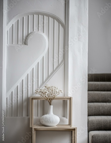 staircase in a house minimal white tone