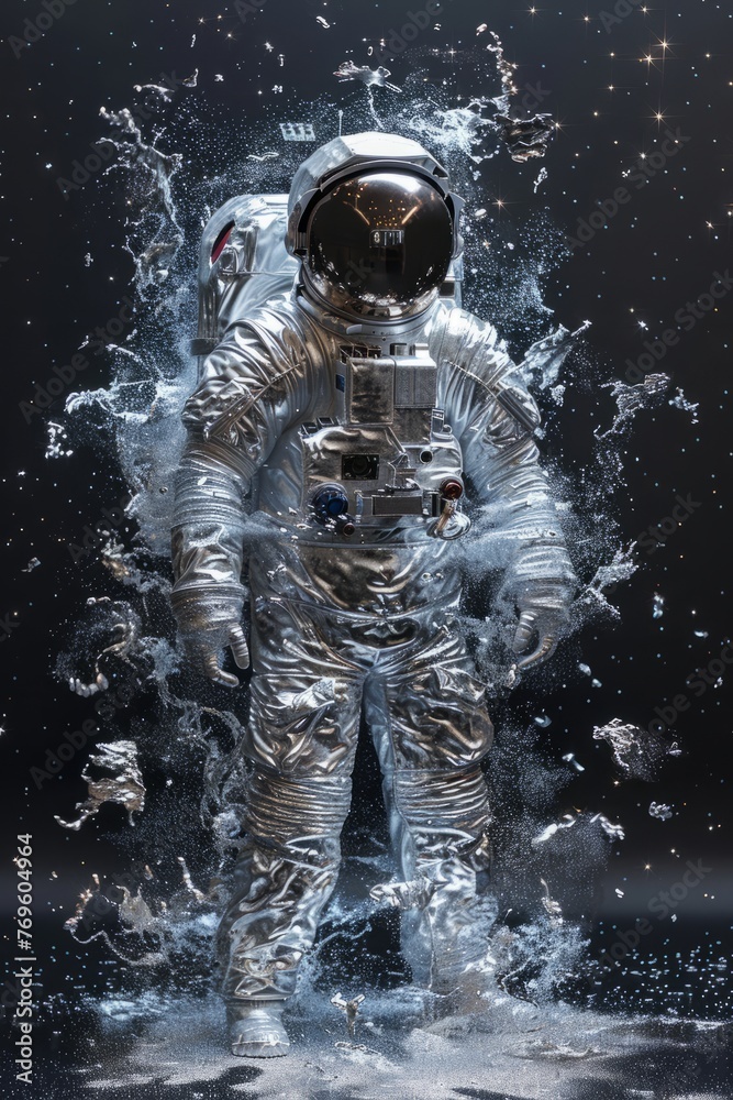 Fototapeta premium Astronaut in space suit on dark background generated AI