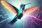 Harmonious data flow concept with digital humming bird flying.