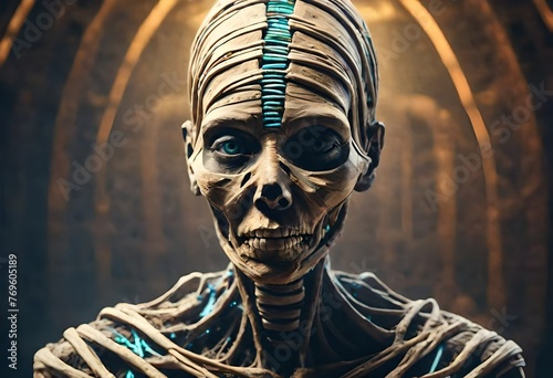 Portrait of ancient mummy becoming alive. photo