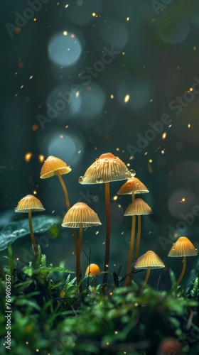 Enchanted mushrooms set against a dark moody background