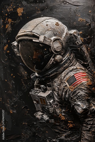 Astronaut in space suit on dark background generated AI