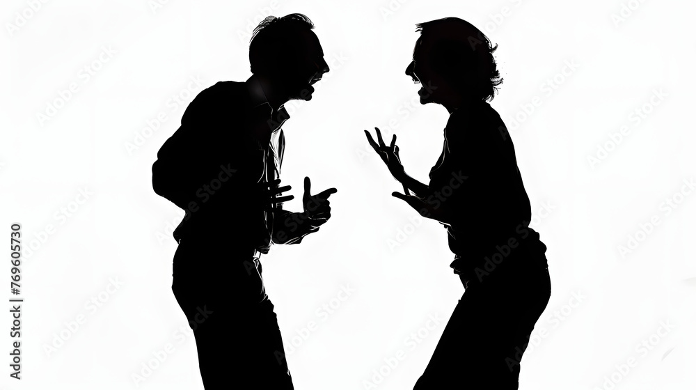 Mid aged couple yelling at each other, concept for marriage problem, temper control and human relationships.