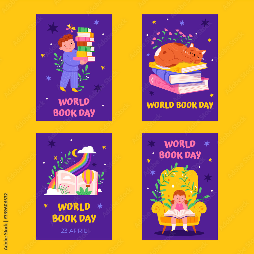 Fototapeta premium World book day cards in flat design