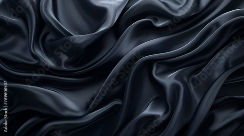 Abstract Smooth Elegant Black Satin Textile Texture: Silk