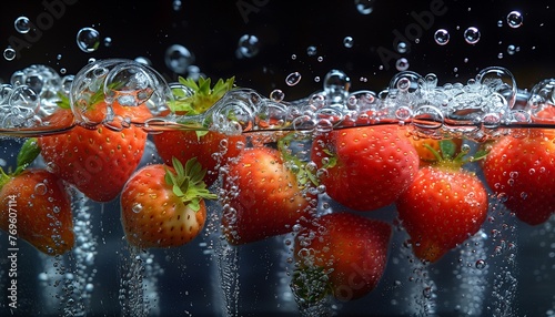 Fresh fruit with underwater sousa bubbles, generative ai photo