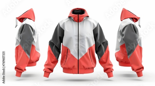 A 3D windbreaker jacket template designed for creative projects, presented on a white background photo