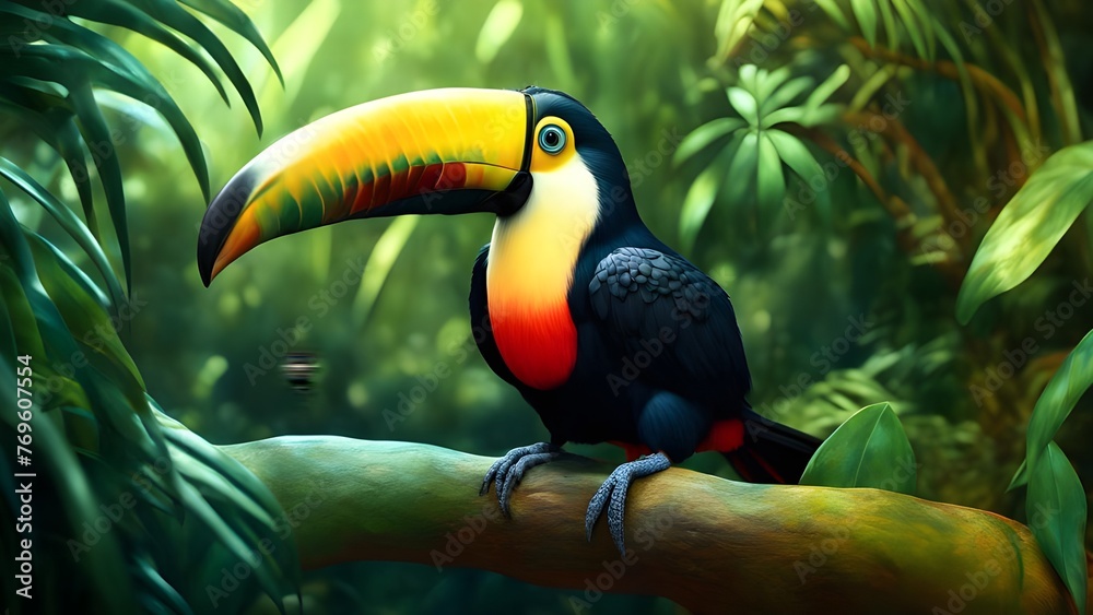 Fototapeta premium Illustration of a toucan in the jungle