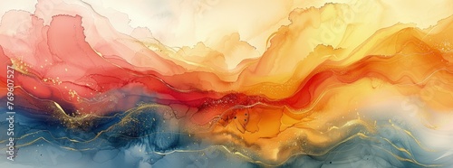 Soft Watercolor Strokes Creating a Pastel Spectrum, Fluid Textured Surface, Concept of Calmness and Artistic Serenity
 photo