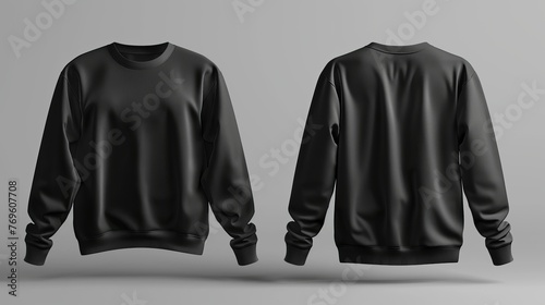 A blank sweatshirt mockup template in black, viewable from the front and back, designed for presentation purposes