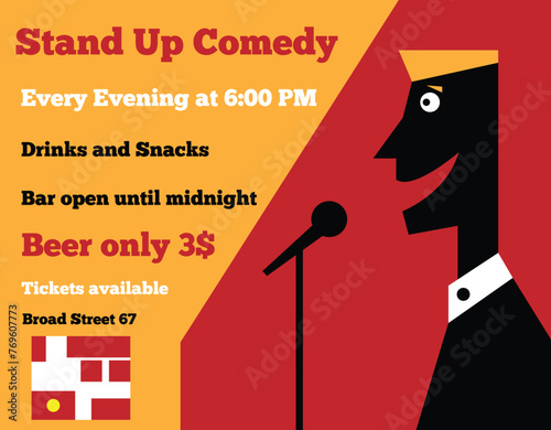 Stand Up Comedy Advertisement Poster. Popular events and culture concept vector