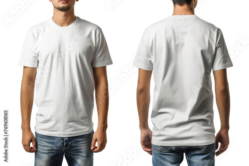 T-shirt mockup. White blank t-shirt front and back views isolated on transparent background With clipping path. cut out. 3d render