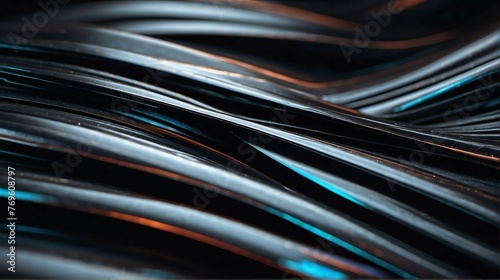 Futuristic black shiny metallic wavy sheets pattern background abstract concept of motion and movement flow minimalist modern from Generative AI